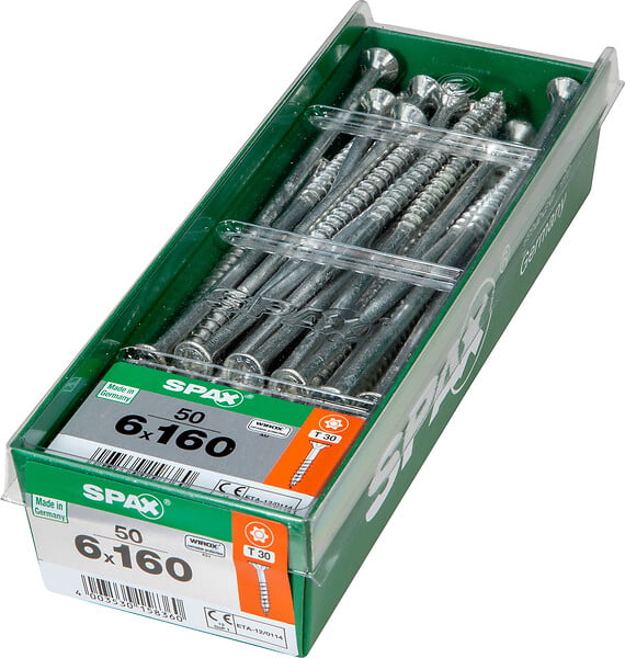 SPAXFRANCE - Vis à bois universelles Wirox - 50 pièces - Diam.6xH.160mm - large