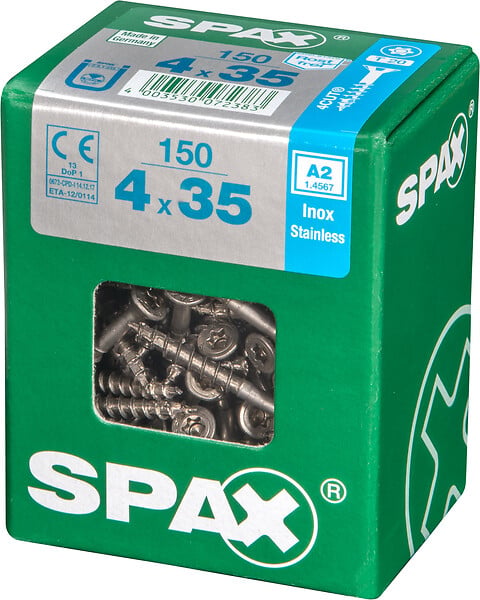 SPAXFRANCE - Vis à bois en inox A2 - Tête fraisée - 150 pièces - Diam.4xH.35mm - large