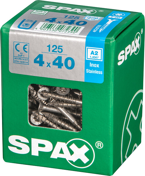 SPAXFRANCE - Vis universelle en inox A2 - 125 pièces - Diam.4xH.40mm - large