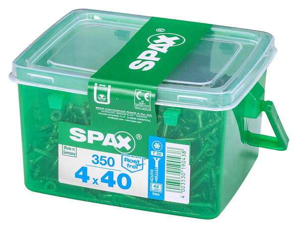 SPAXFRANCE - Vis à bois en inox A2 - 350 pièces - Diam.4xH.40mm - large