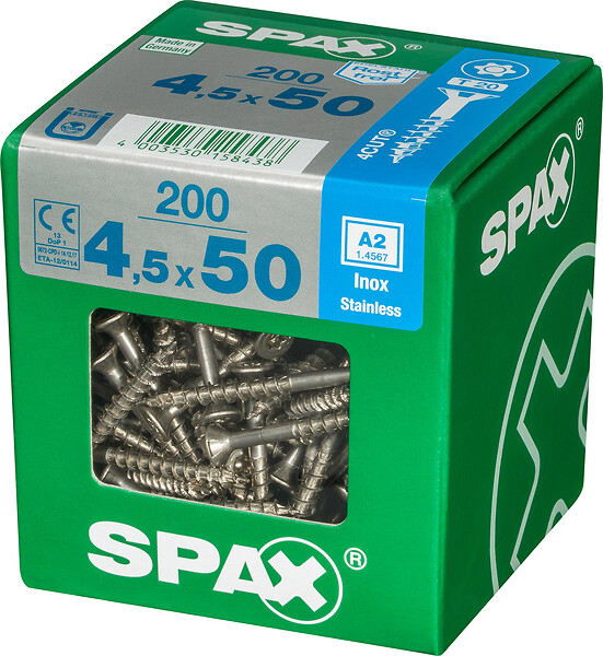 SPAXFRANCE - Vis universelle en inox A2 - 200 pièces - Diam.4,5xH.50mm - large
