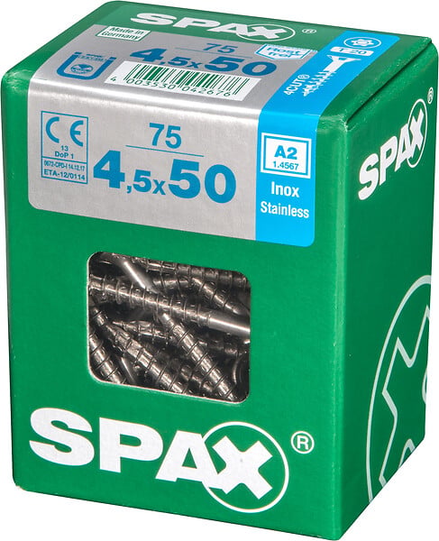 SPAXFRANCE - Vis à bois en inox A2 - 75 pièces - Diam.4,5xH.50mm - large
