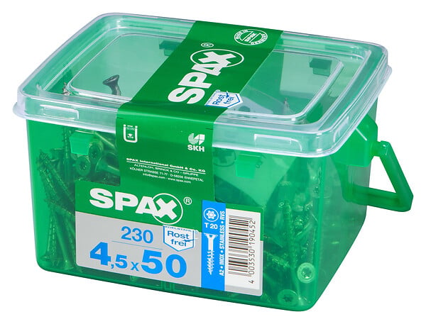 SPAXFRANCE - Vis à bois inoxydable A2 - 230 pièces - Diam.4,5xH.50mm - large