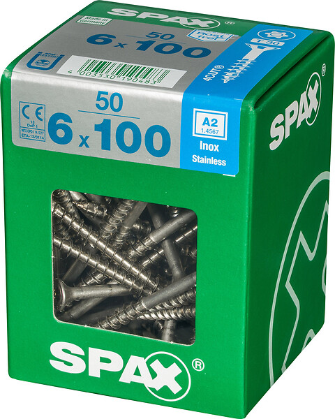 SPAXFRANCE - Vis universelle en inox A2 - 50 pièces - Diam.6xH.100mm - large