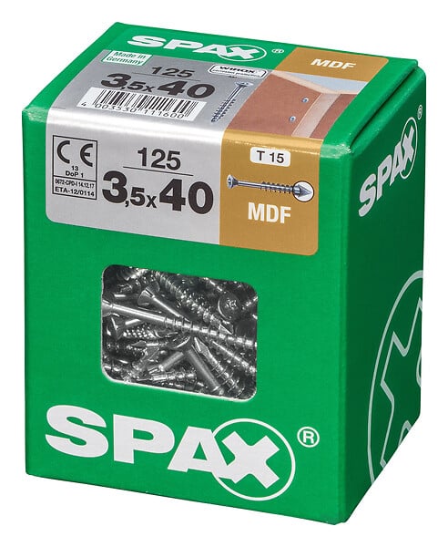 SPAXFRANCE - Vis MDF TX Wirox - 125 pièces - Diam.3,5xH.40mm - large