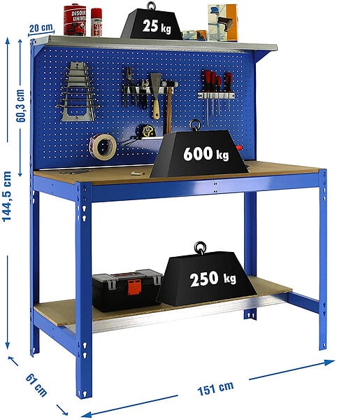 SIMON RACK - Simon Rack - Kit Etabli 1440x1500x600mm Charge 600Kg - SIMONWORK BT3 1500 BLEU/BOIS SIMONRACK - large