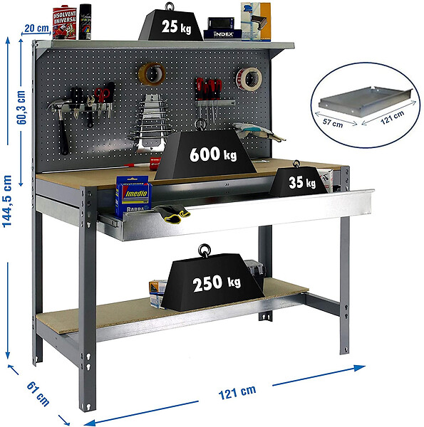 SIMON RACK - SimonRack - Kit Etabli 1440x1200x600mm Charge 600Kg -  SIMONWORK BT3 BOX 1200 GRIS/BOIS SIMONRACK - large