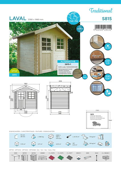 SOLID - Abri de jardin bois Laval - Naturel - L.238xP.198xH.239cm - large
