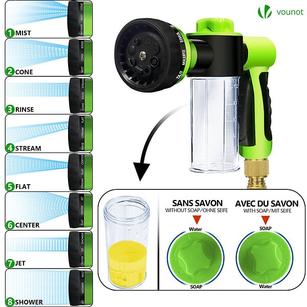 VOUNOT - Tuyau d’Arrosage Extensible 15m avec Récipient Savon et accessoires noir - large