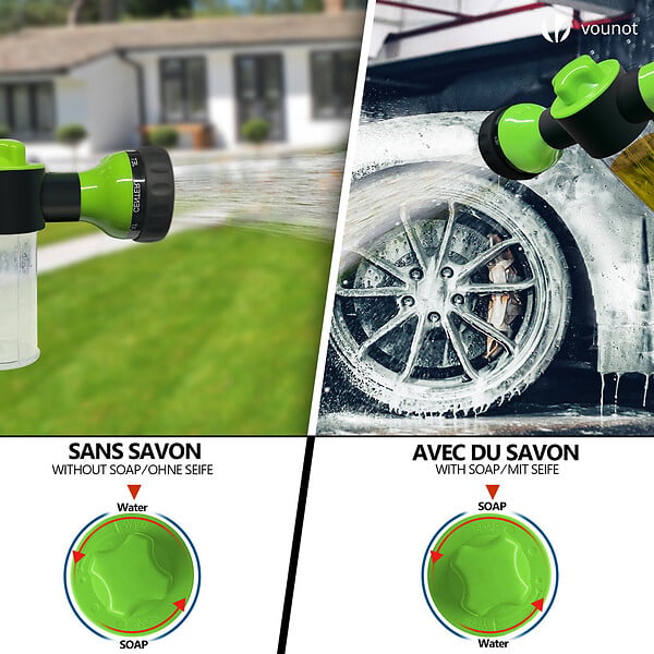 VOUNOT - Tuyau d’Arrosage Extensible 15m avec Récipient Savon et accessoires noir - large
