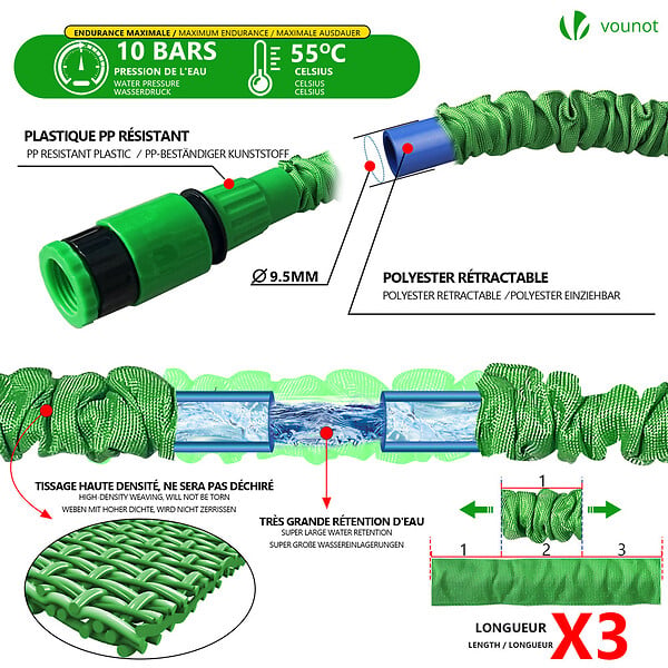 VOUNOT - Tuyau d’Arrosage Extensible 30m avec Accessoires vert - large