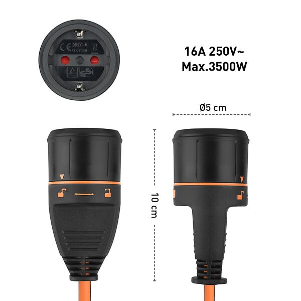 ELECTRALINE - Enrouleur électrique 30m - Jardin/extérieur - Orange et noir - large