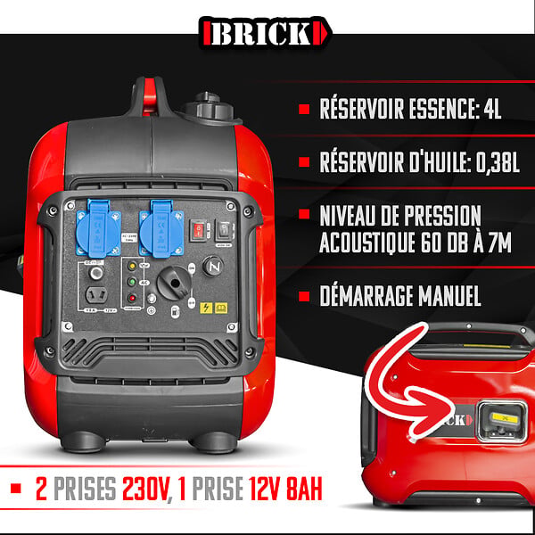 BRICK - Groupe électrogène inverter silencieux max 1880W - 2 prises - large