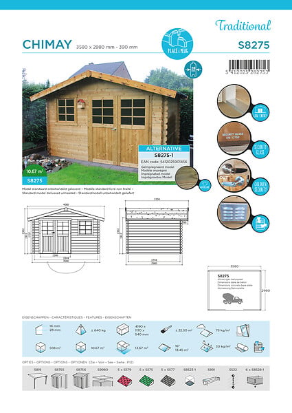 SOLID - Abri de jardin bois Chimay - Vert - L.358xH.239.2xP.298cm - large