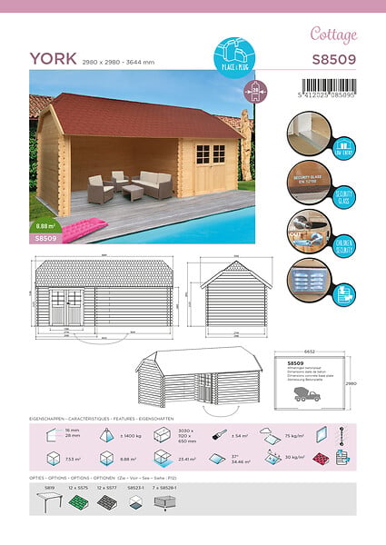 SOLID - Abri de jardin bois York - L.668xH.320xP.350cm - large