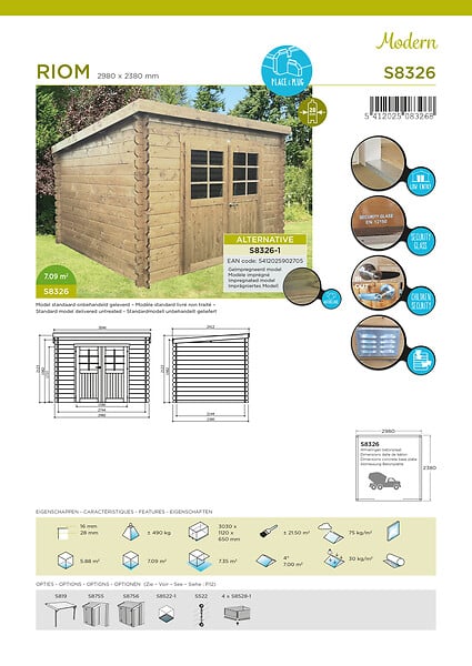 SOLID - Abri jardin Riom bois - Naturel - L.298xH.212xP.238cm - large