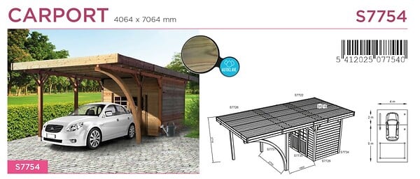 SOLID - Carport avec abri en pin du Nord  - L.406xl.706cm - large