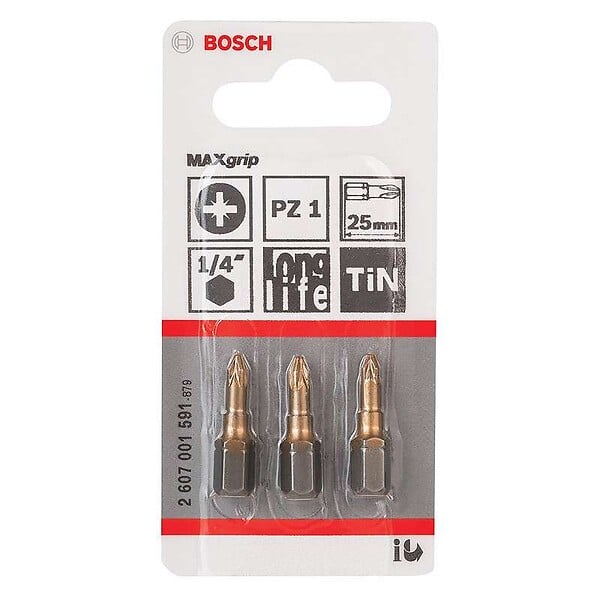 BOSCH - Embouts De Vissage Bosch 2607001591 Max Grip Pozidriv Pz1 3 Pièces - large