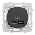 SCHNEIDER ELECTRIC - Prise USB double - Type A+C - Odace - Anthracite - 12W - vignette