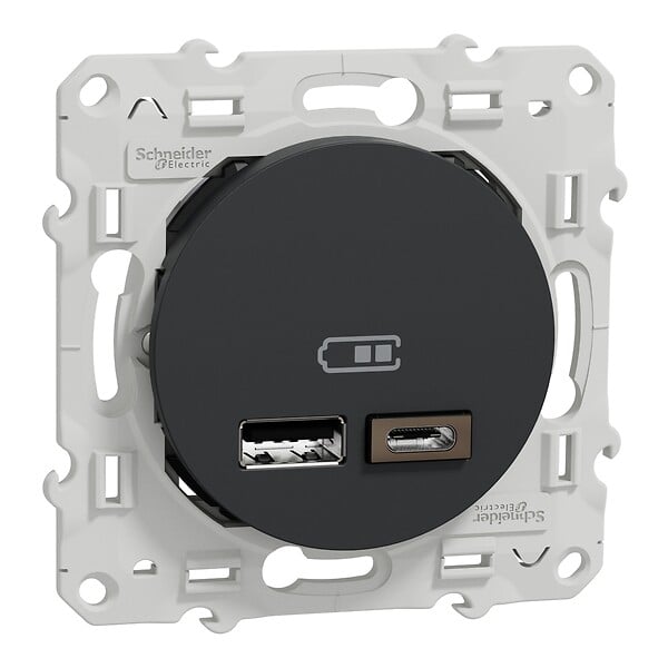 SCHNEIDER ELECTRIC - Prise USB double - Type A+C - Odace - Anthracite - 12W - large
