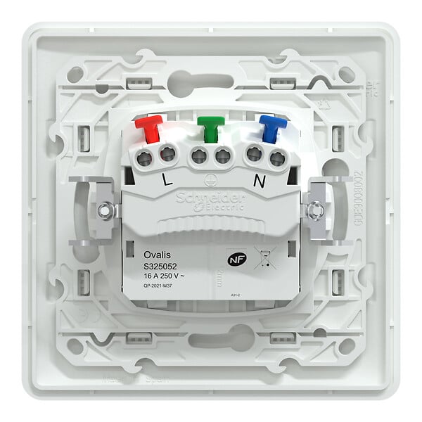 SCHNEIDER ELECTRIC - Ovalis Monobloc Prise de courant 2P+T affleurante - Plastique recyclé - Blanc - Bornes auto - large