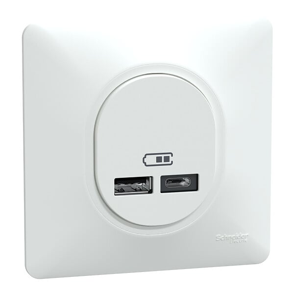 SCHNEIDER ELECTRIC - Double chargeur USB A+C - Monobloc - Blanc mat - 12W - large