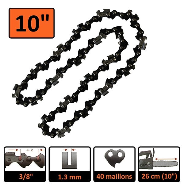 GT GARDEN - Guide 10 pouces (26 cm) avec chaîne 40 maillons pour tronçonneuse élagueuse 25 cm3 - large