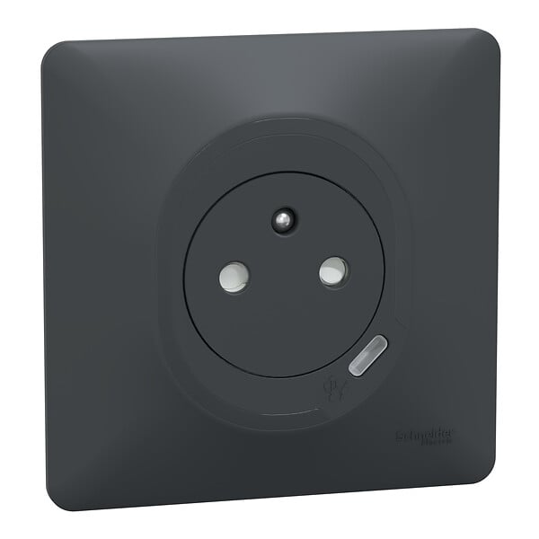 SCHNEIDER ELECTRIC - Prise 2P+T affleurante + USB-C Ovalis - Anthracite - 10,5 W - large
