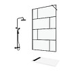 AURLANE - Paroi de Douche 120 cm Sérigraphie Noire et Receveur Blanc 80x120 + Colonne de Douche Thermostatique - vignette