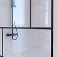 AURLANE - Paroi de Douche 120 cm Sérigraphie Noire et Receveur Blanc 80x120 + Colonne de Douche Thermostatique - vignette