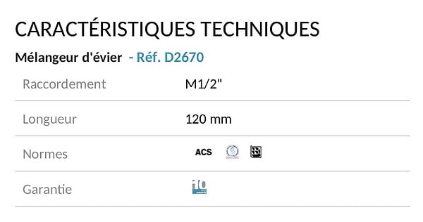 DELABIE - Mélangeur d'évier Delabie MM1/2 entraxe 110 mm L.120 laiton chromé tête à clapet Long-Life bec orientable garantie 10 ans - large