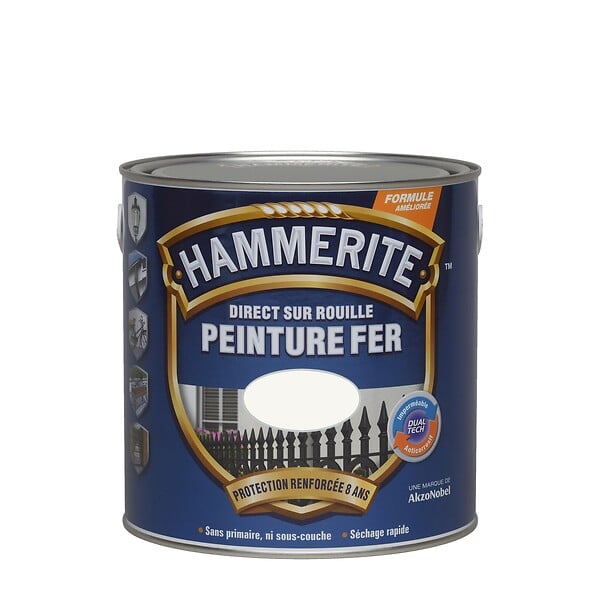 HAMMERITE - Peinture fer antirouille - Direct sur Rouille - Blanc 0,25L - large