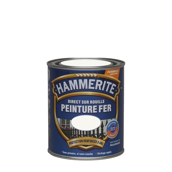 HAMMERITE - Peinture antirouille directe - Blanc Brillant - 0,75L - large