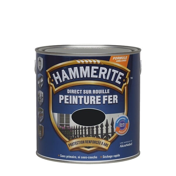 HAMMERITE - Peinture directe sur rouille - Noir - Brillant 2,5L - large