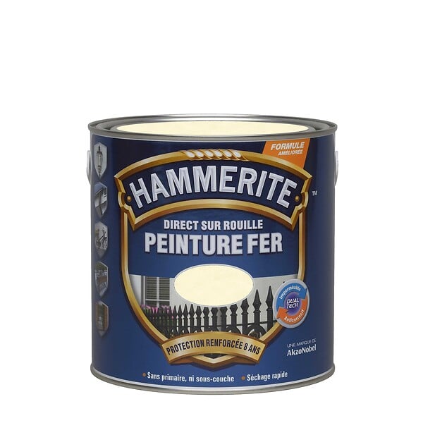 HAMMERITE - Peinture fer Direct sur Rouille Martele Blanc - 0,25L - large