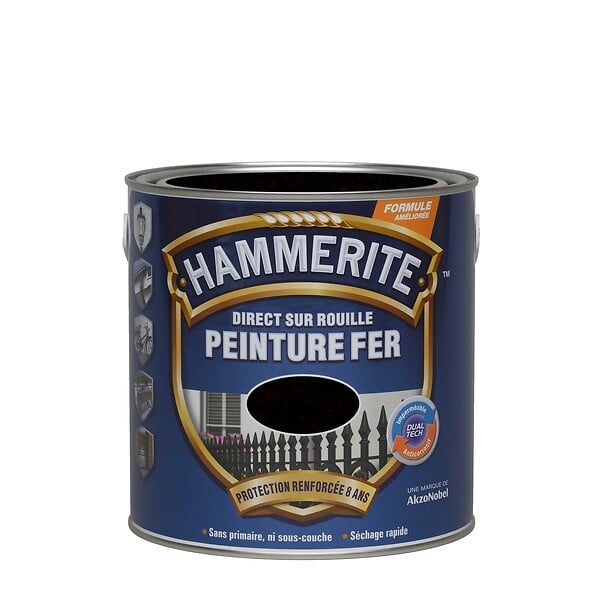 HAMMERITE - Peinture antirouille métal Direct sur Rouille - Noir - 2,5L - large