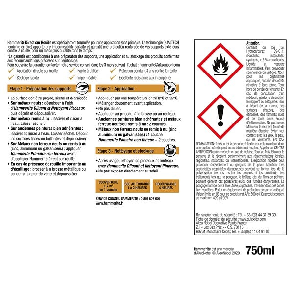 HAMMERITE - Peinture antirouille directe - Blanc Brillant - 0,75L - large