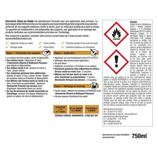 HAMMERITE - Peinture antirouille Direct sur Rouille - Gris Zinc - 0,75L - large
