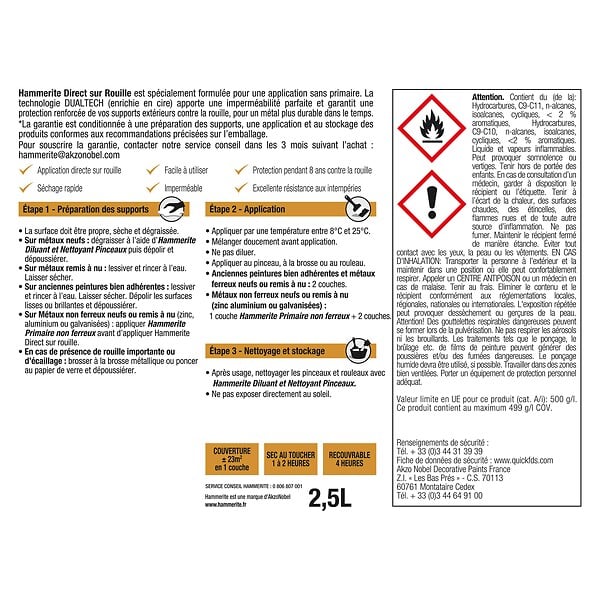 HAMMERITE - Peinture Direct sur Rouille - Gris Zinc - 2,5L - large