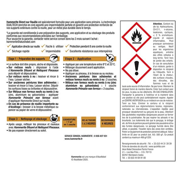 HAMMERITE - Peinture antirouille Direct sur Rouille Martele Blanc 0,75L - large