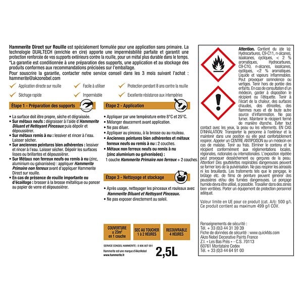 HAMMERITE - Peinture antirouille martelée Gris Argent 0,25L - large