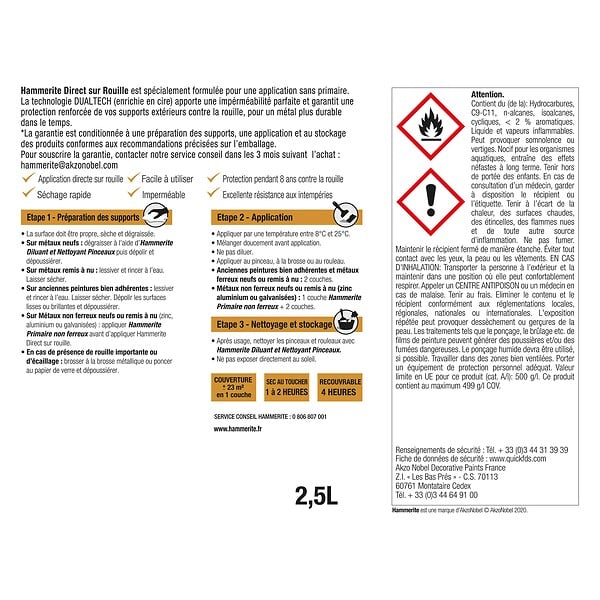 HAMMERITE - Peinture Direct sur Rouille - Noir - Satin - 2,5L - large