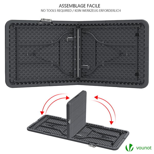 VOUNOT - Table de camping pique nique pliable 180cm HDPE polyrotin noire - large