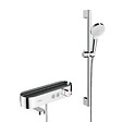 HANSGROHE - Hansgrohe Pack Mitigeur thermostatique bain/douche 400 avec tablette, bec déverseur rotatif + Set de douche 2 jets, Chrome - vignette