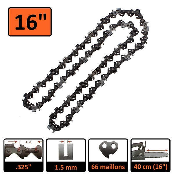 GT GARDEN - Guide 16 pouces (40 cm) avec chaîne 66 maillons pour tronçonneuse - large