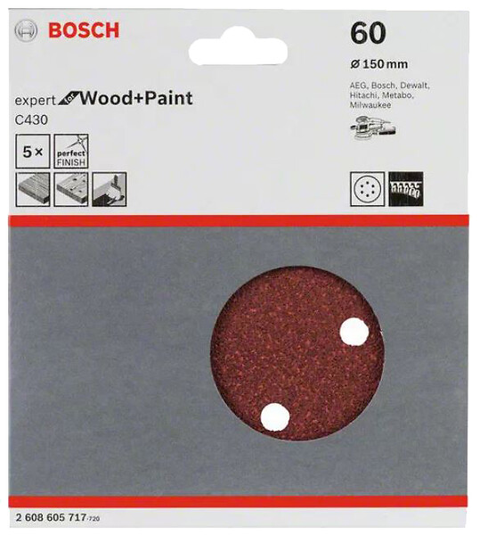 BOSCH - 5 Feuilles abrasives BOSCH PRO C430 Ø 150 mm - large