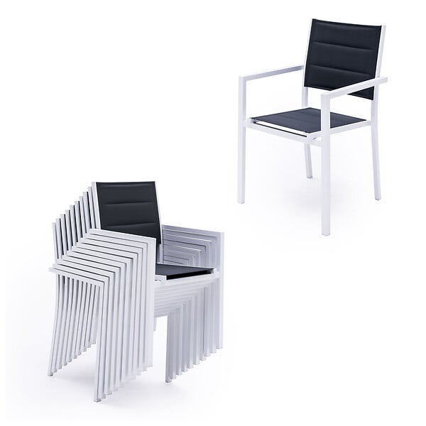 HAPPY GARDEN - Salon de jardin LAMPEDUSA extensible en textilène gris 10 places - aluminium blanc - large
