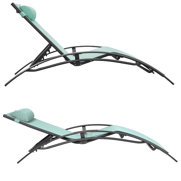 HAPPY GARDEN - Lot de 2 transats GALAPAGOS en textilène vert d'eau - aluminium gris anthracite - large