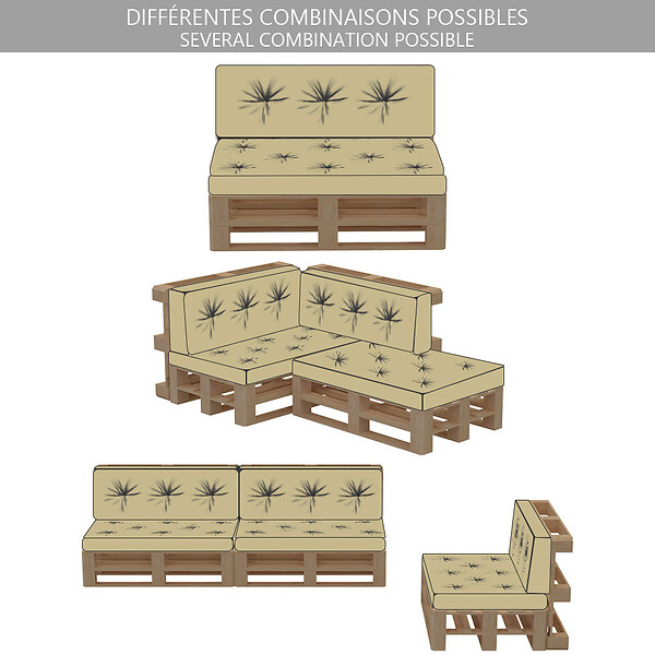 VOUNOT - Lot de 4 Coussins pour palettes en bois beige - large