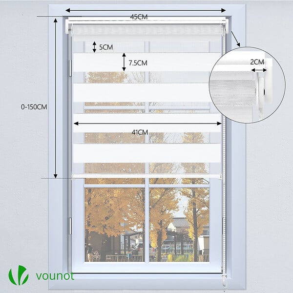 VOUNOT - Lot de 2 Store enrouleur jour nuit double 45x150cm Blanc - large